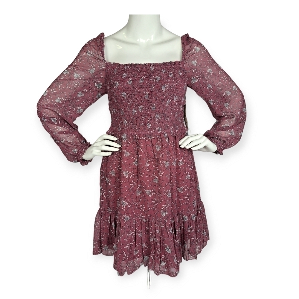 RD Style Smocked Square Neck Floral Tiered Mini Dress size S Boho Cottagecore